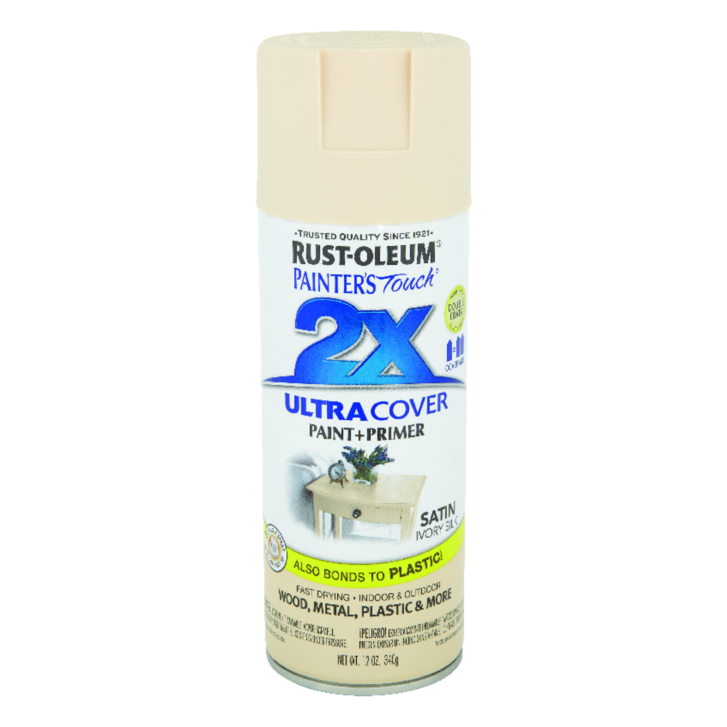Rust-Oleum Painter's Touch 2X Ultra Cover Satin Ivory Silk Paint+Primer Spray Paint 12 oz