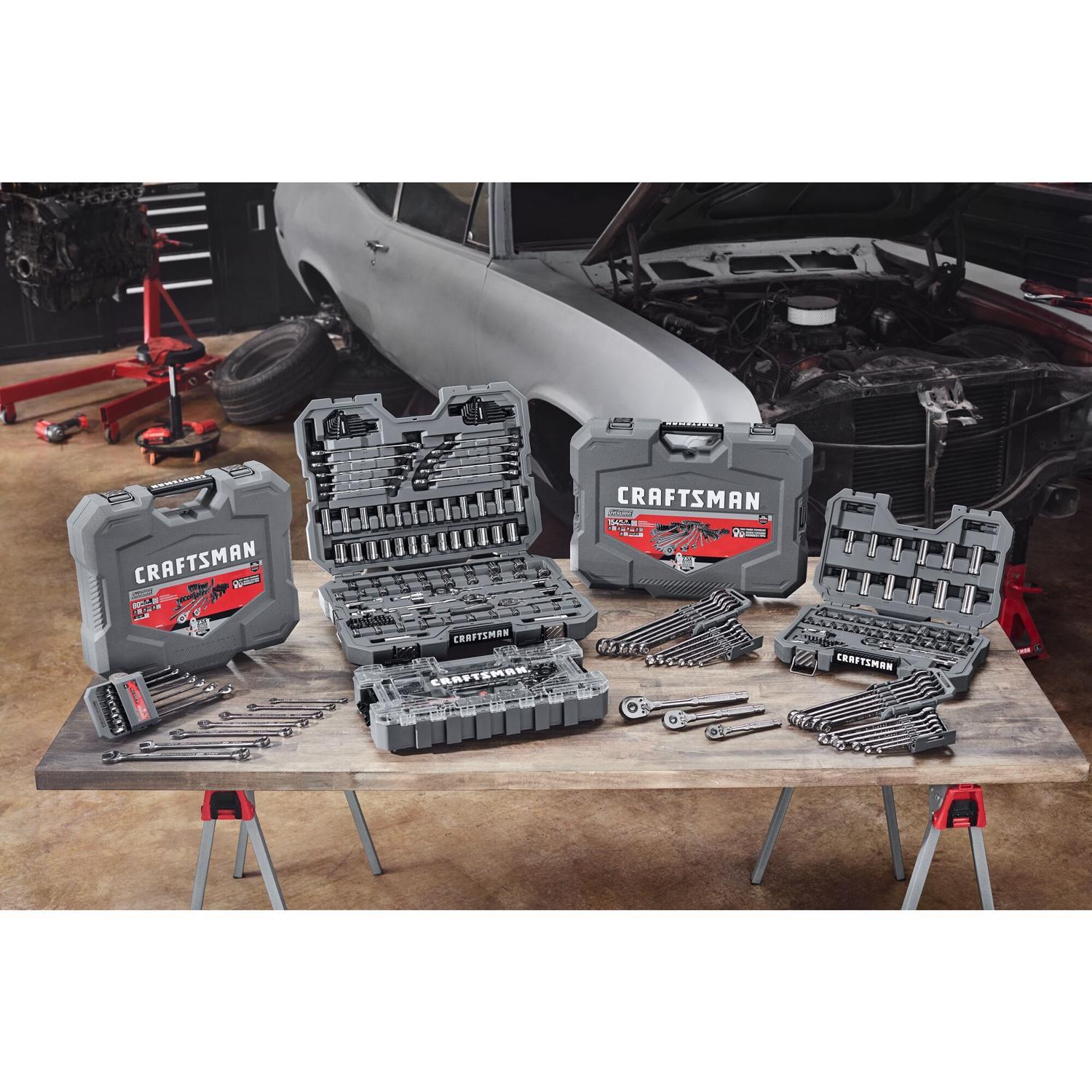 Craftsman OVERDRIVE 1/4 and 3/8 in. drive Metric/SAE 6 Point Mechanic's Tool Set 80 pc