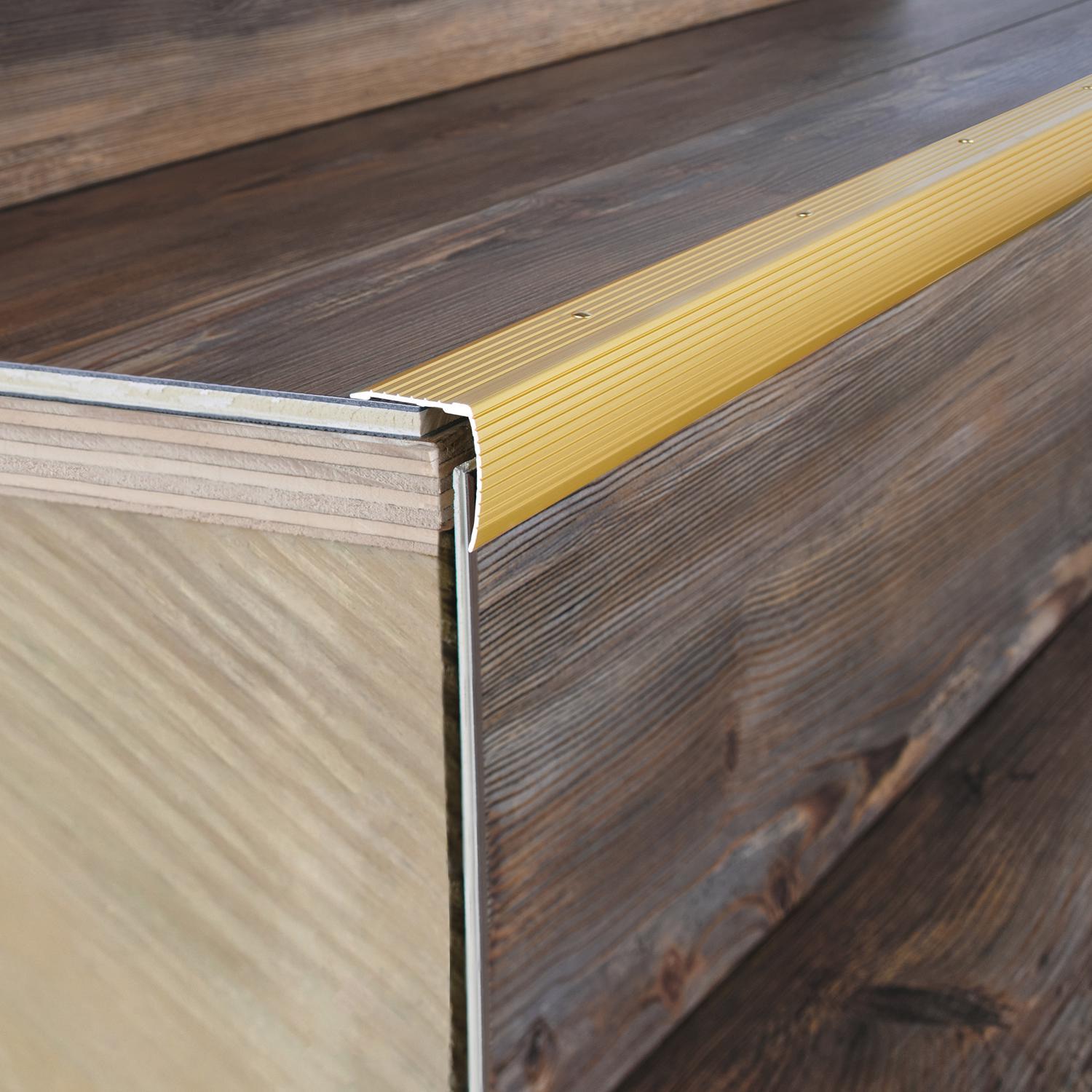 M-D Building Products 1.125 in. H X 1.28 in. W X 36 in. L Prefinished Satin Brass Aluminum Stair Edg
