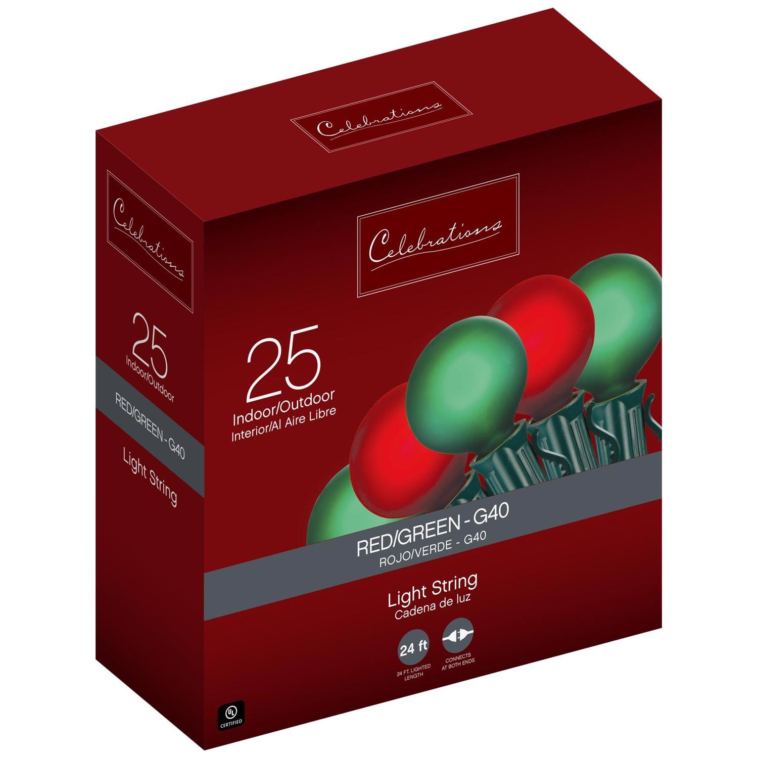 Celebrations Red Incandescent G40 Globe Green/Red 25 ct String Christmas Lights 24 ft.