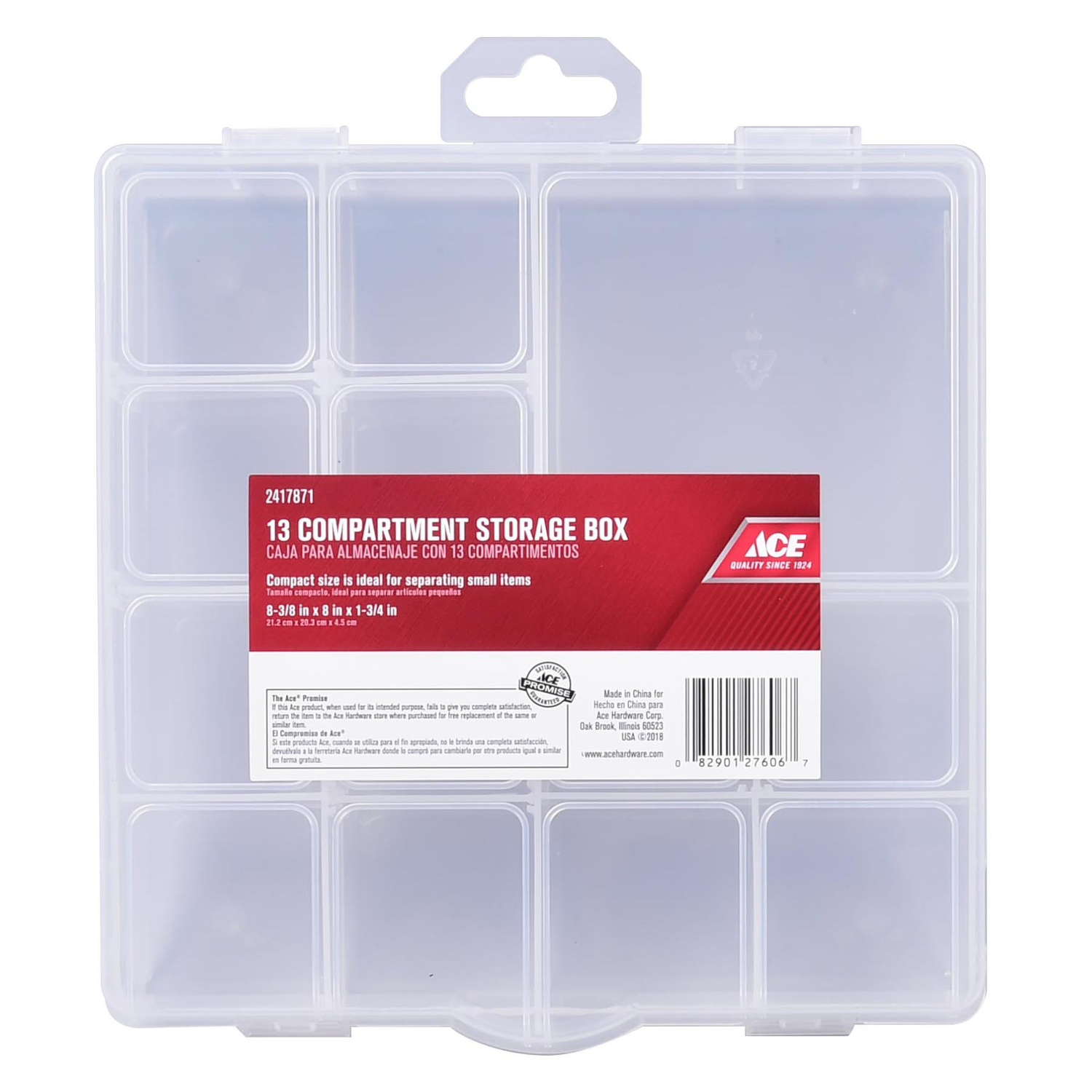 Ace 8 in. W X 1-3/4 in. H Tool Storage Bin Plastic 13 compartments Clear