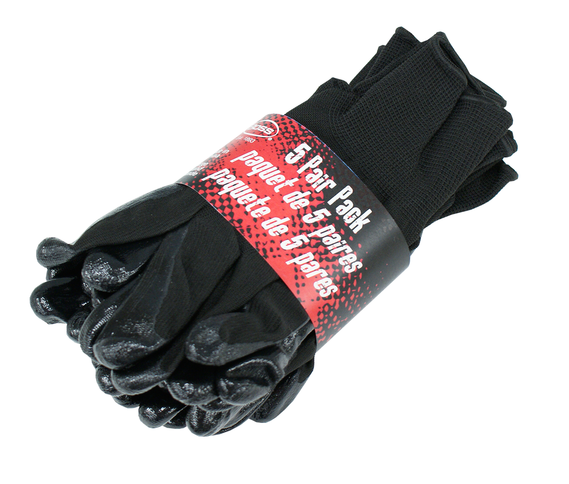 Black Nitrile Palm Gloves, 5 Pair Pack