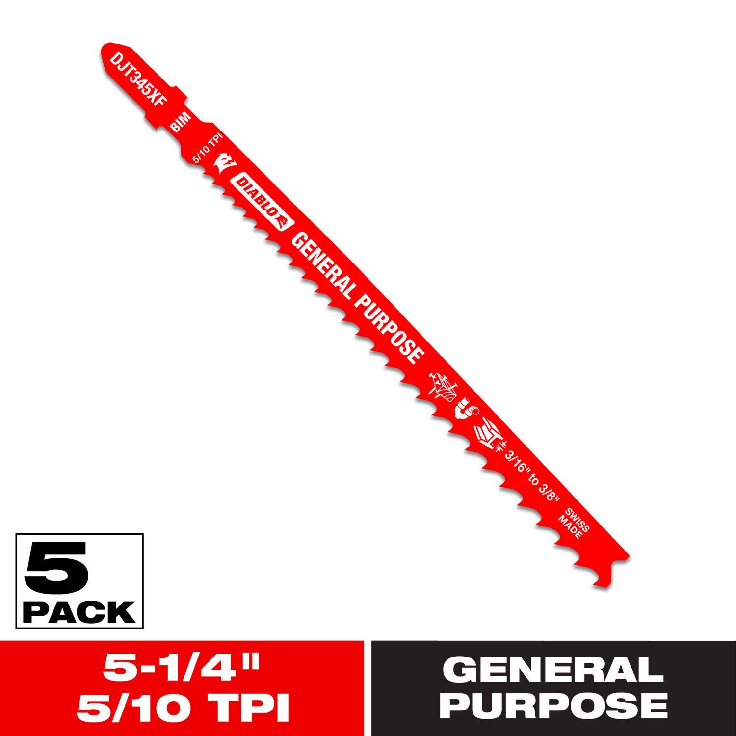Diablo 5-1/4 in. Bi-Metal T-Shank General Purpose Jig Saw Blade 5/10 TPI 5 pk