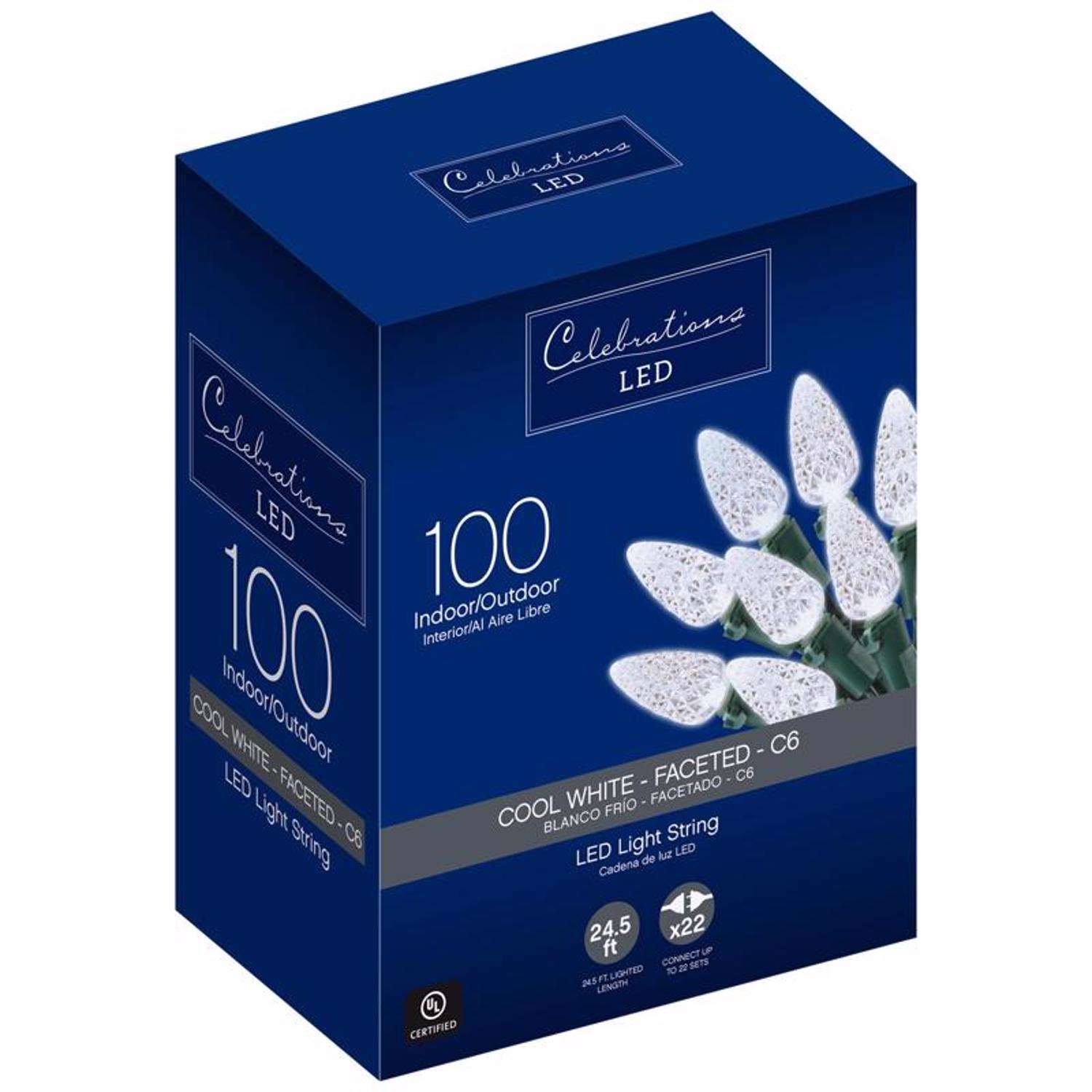 Celebrations Blue LED C6 Cool White 100 ct String Christmas Lights 24.5 ft.