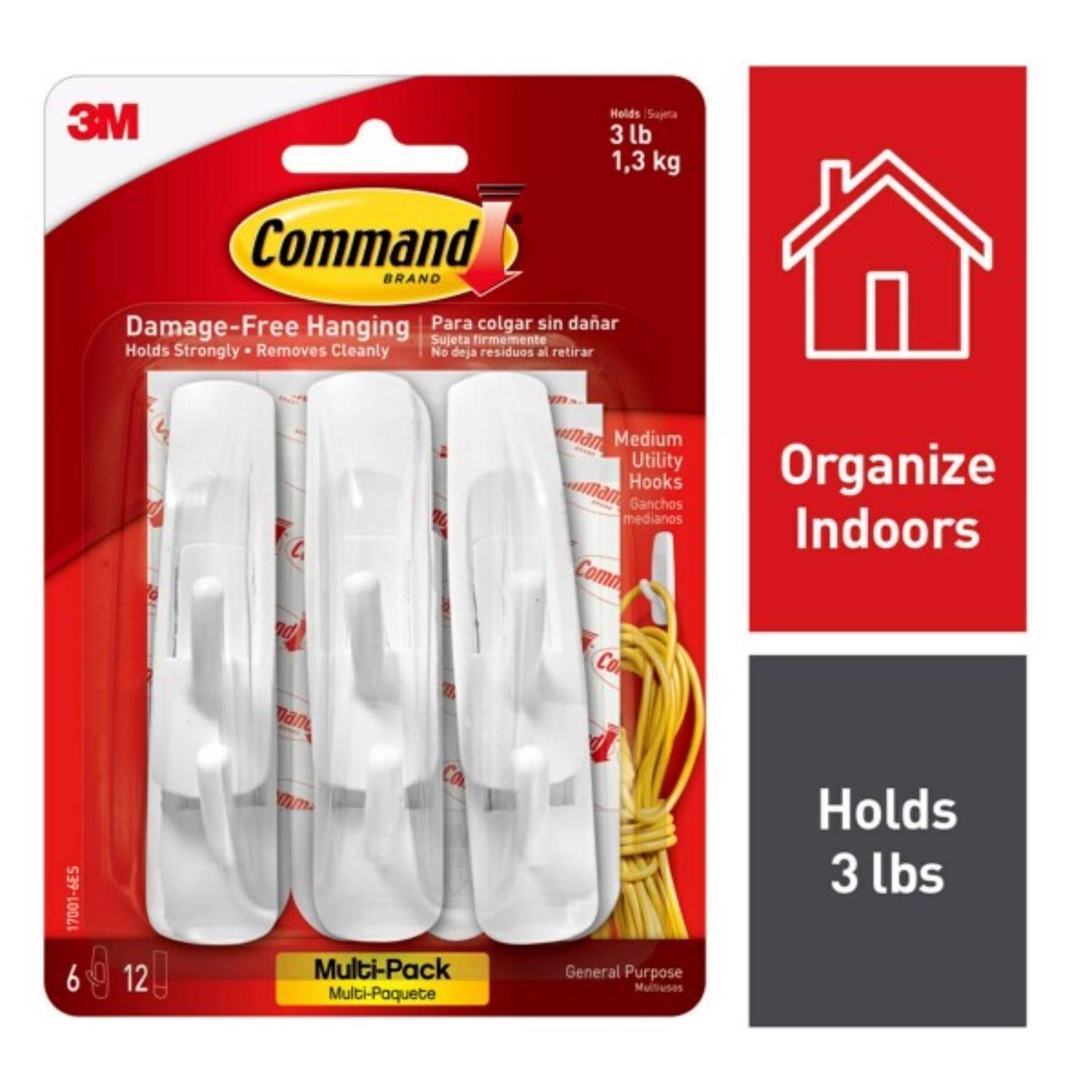 3M Command Medium Plastic Hook 3 in. L 6 pk