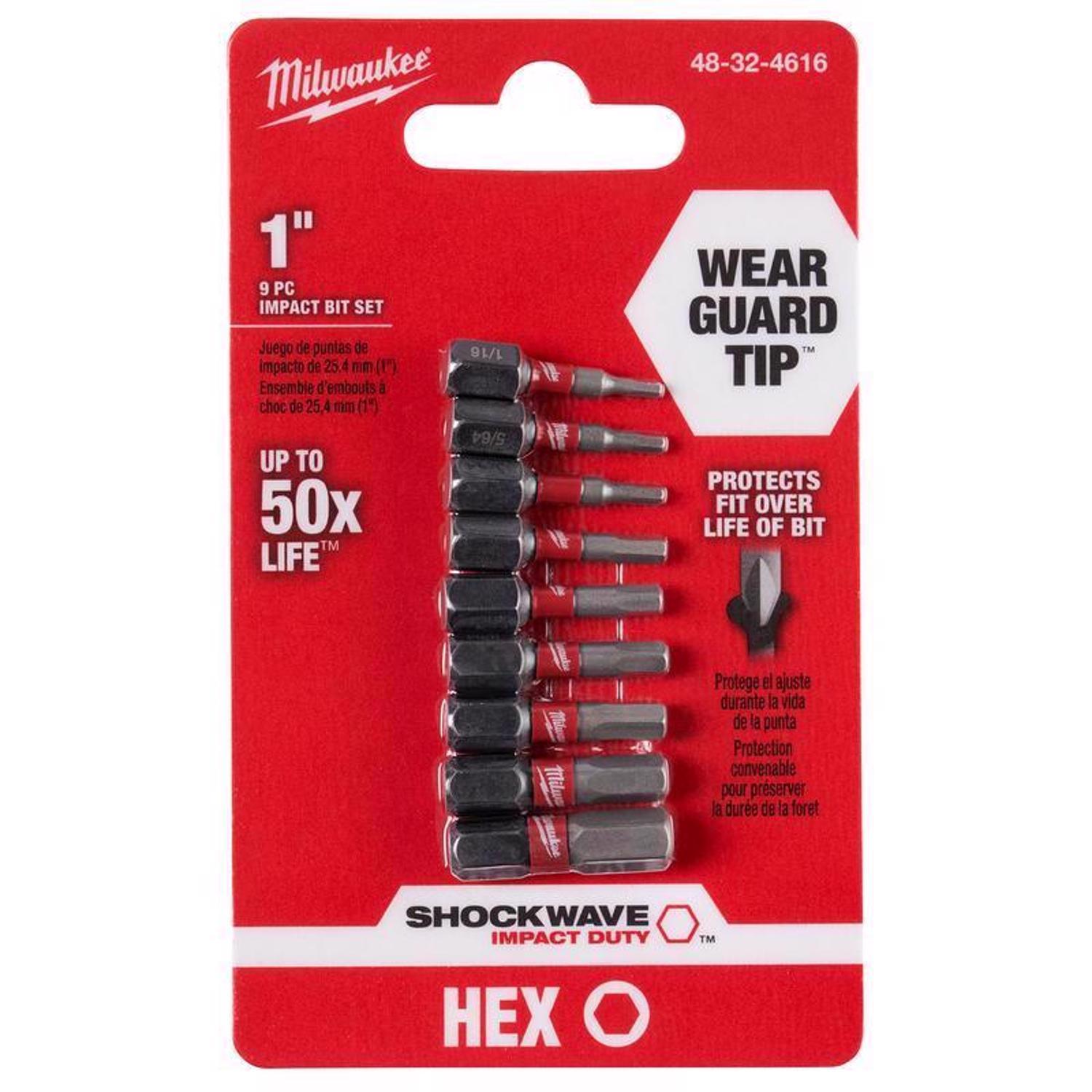 Milwaukee Shockwave Hex 1 in. L Impact Insert Bit Set Steel 9 pc