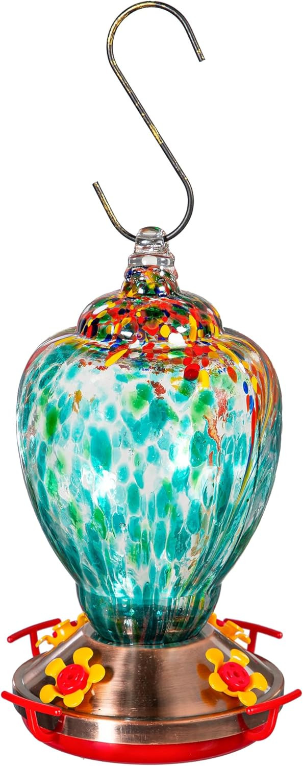 Evergreen Garden Bird Feeder - Fade and Weather Resistant Indoor/Outdoor Decoration for Homes, Yards and Gardens (Art Glass Shell)