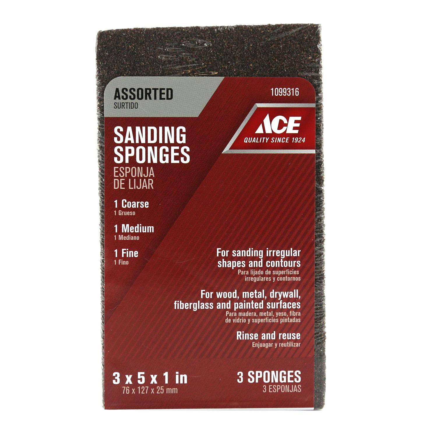 Ace 5 in. L X 3 in. W X 1 in. 60/80/120 Grit Assorted Extra Large