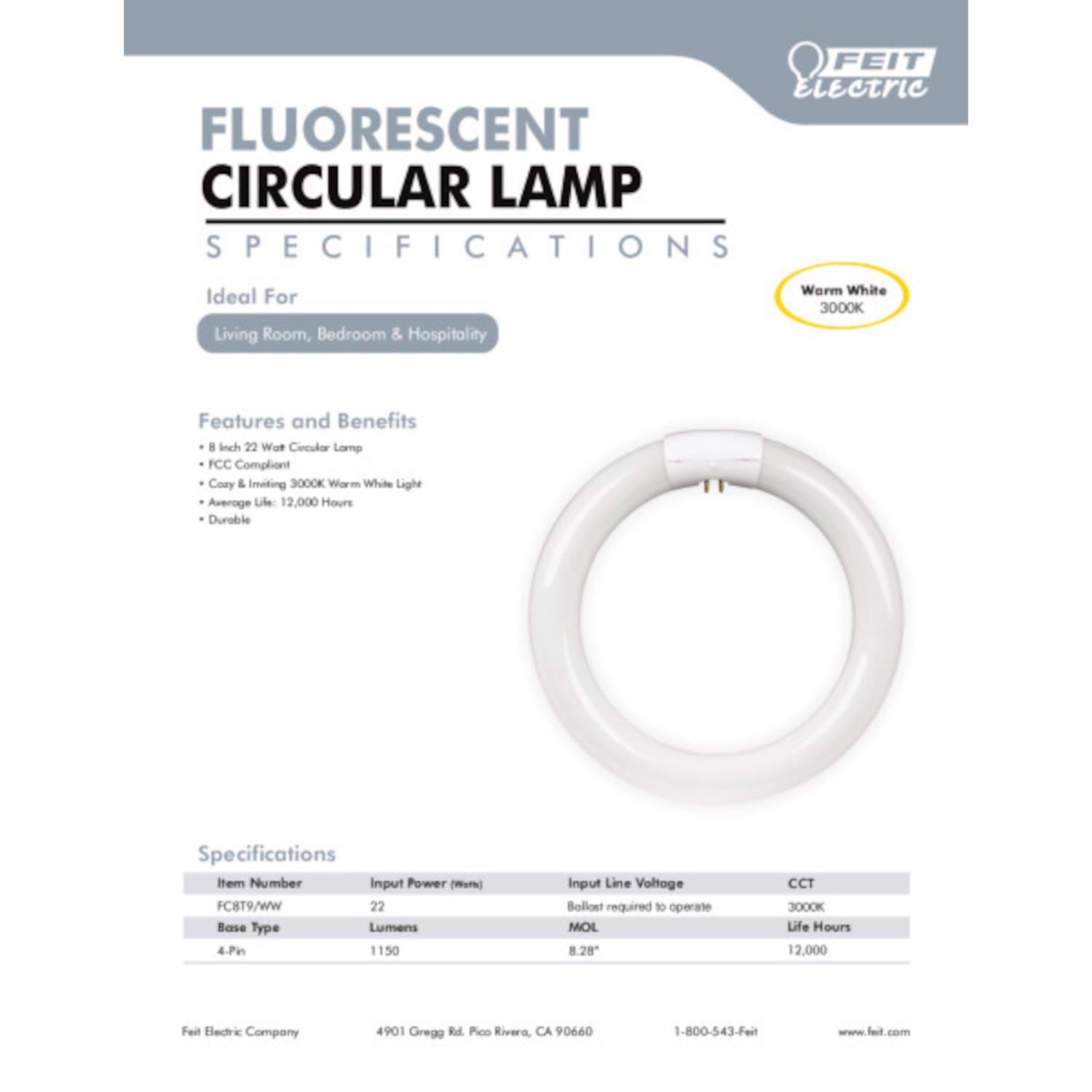Feit Legacy Bulbs 22 W T9 8.3 in. D X 8.3 in. L Circline Fluorescent Bulb Bright White Linear 3000 K