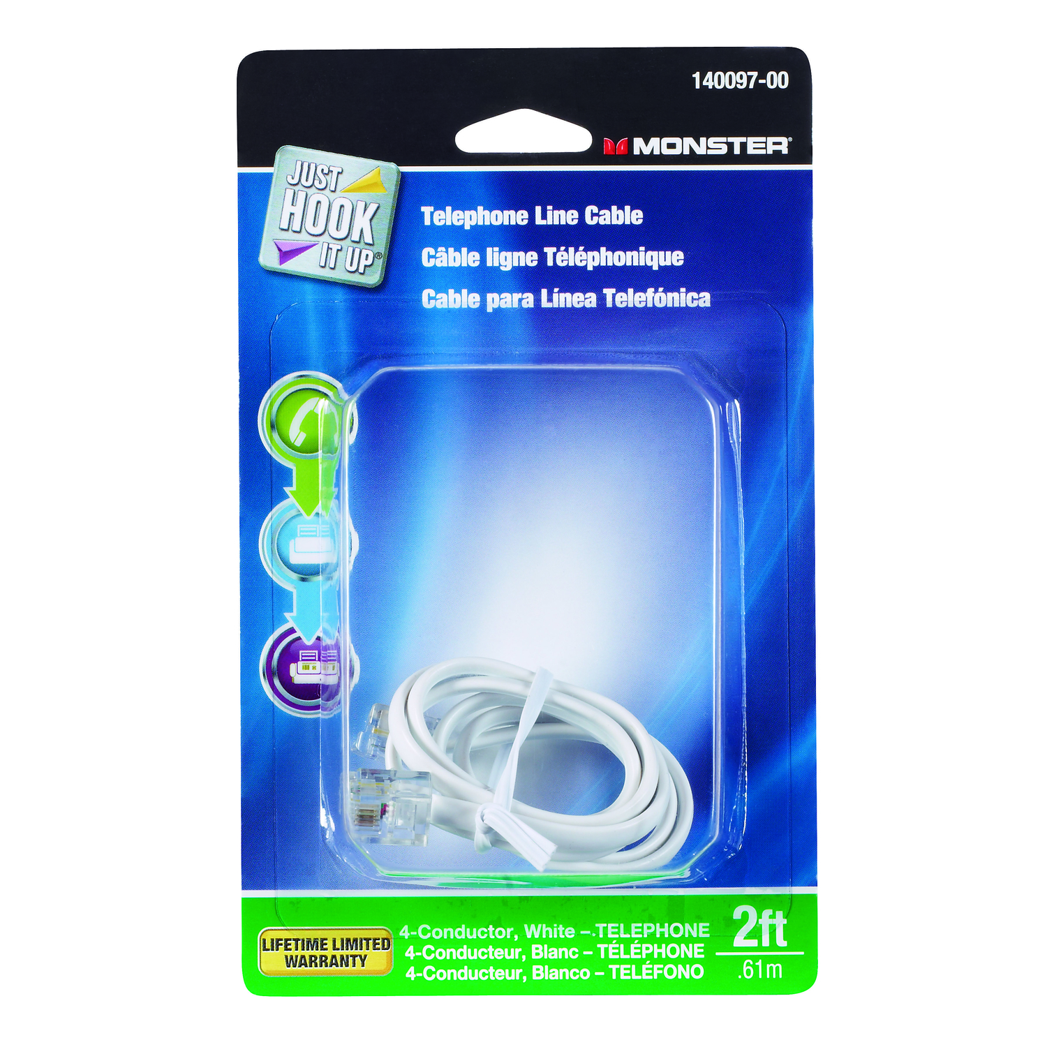 Monster Just Hook It Up 2 ft. L White Modular Telephone Line Cable