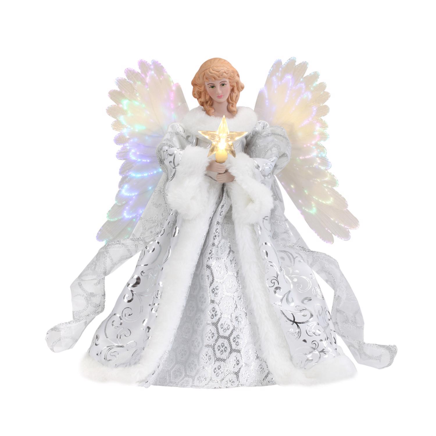Mr. Christmas LED White Animated Fiber Optic Angel Tree Topper 12 in.