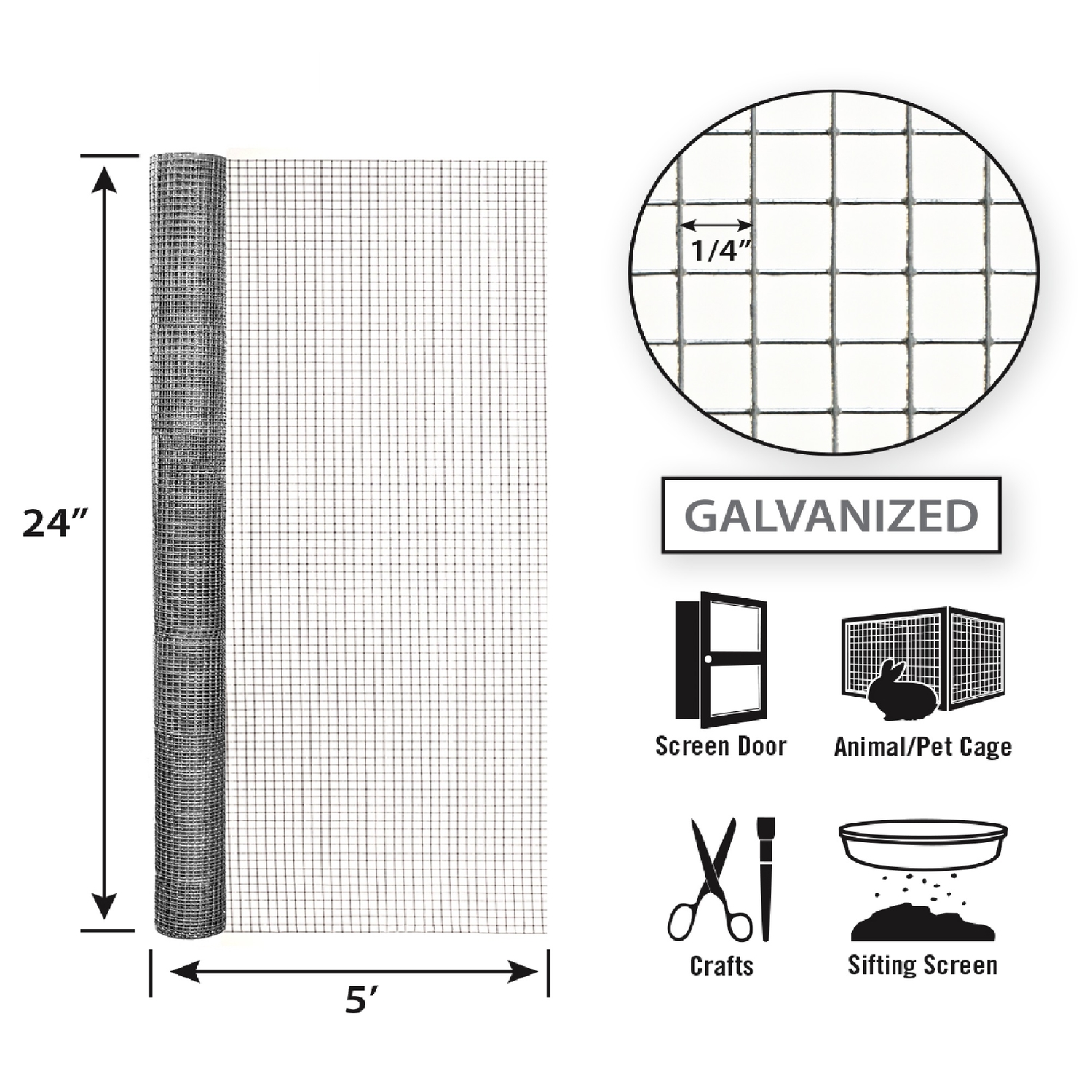 Garden Craft 24 in. H X 5 ft. L Galvanized Steel Hardware Cloth 1/4 in