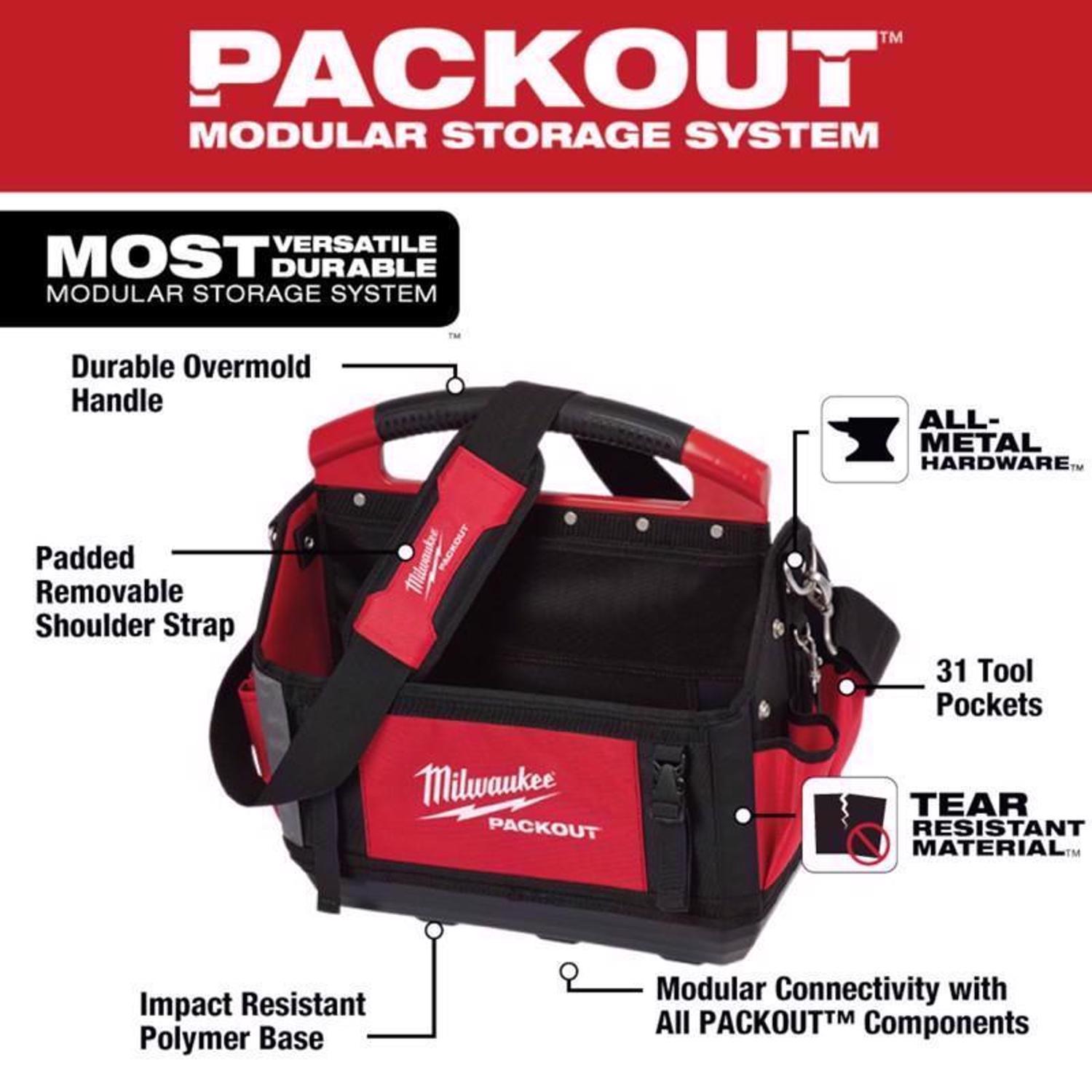 Milwaukee PACKOUT 15 in. W X 17 in. H Ballistic Polyester Tool Tote 31 pocket Black/Red 1 pc