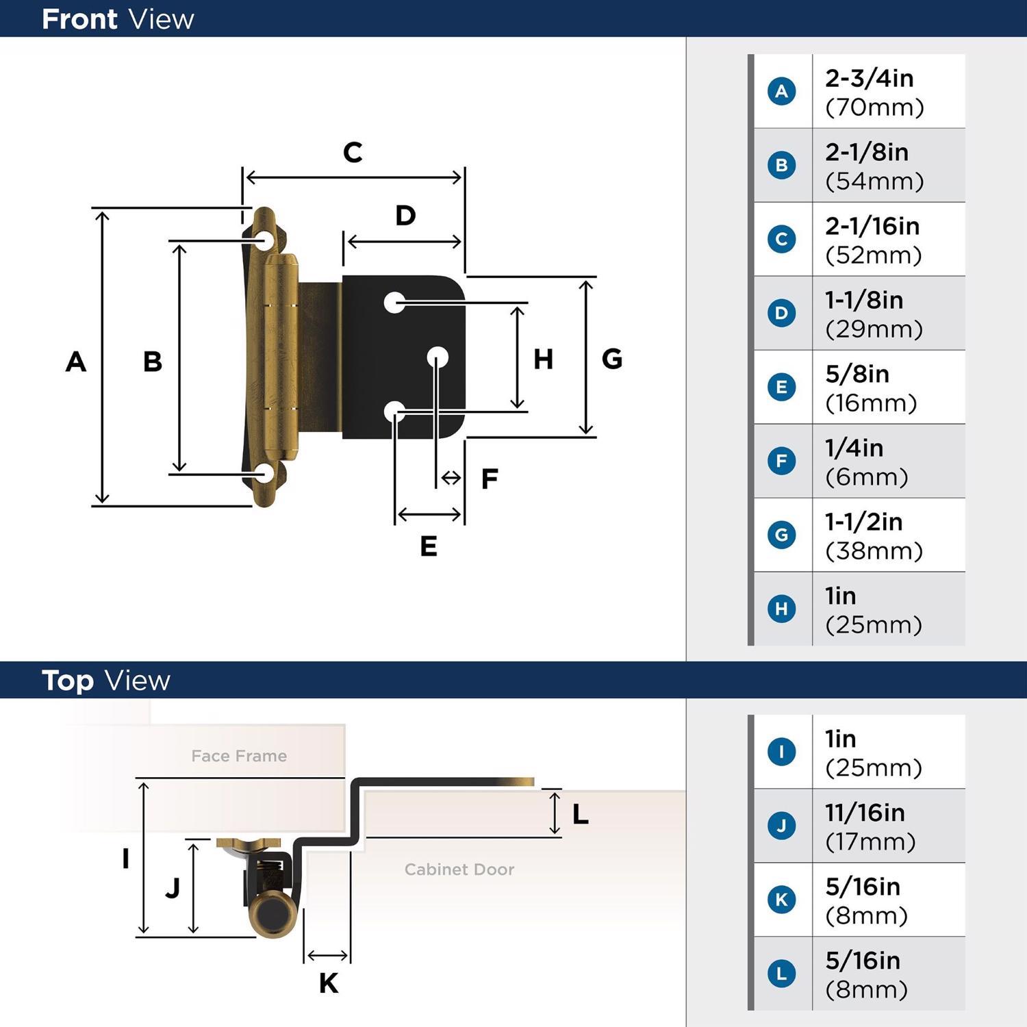 Amerock 2-1/8 in. W X 2-3/4 in. L Antique Brass Steel Self-Closing Hinge 2 pk