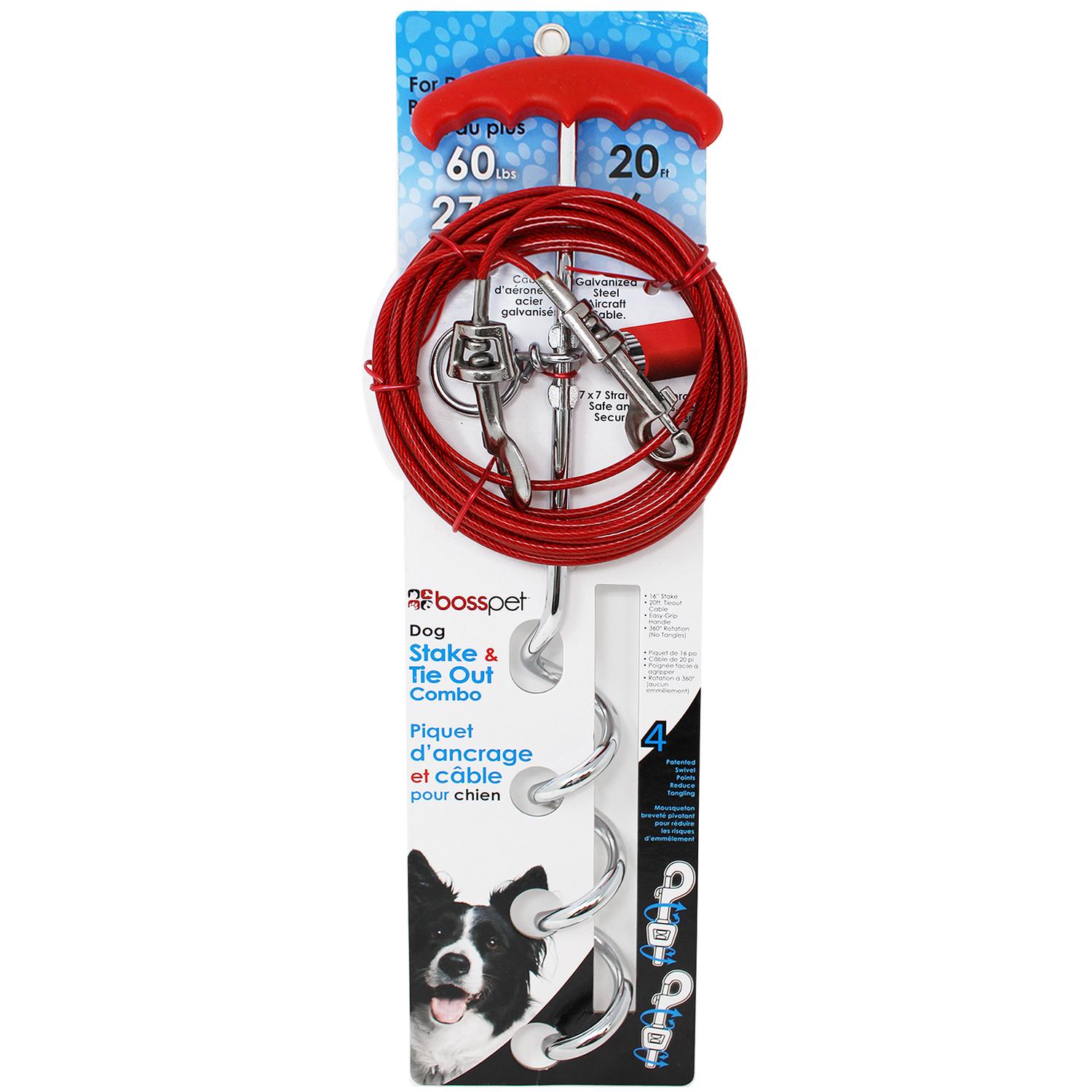 PDQ Boss Pet Silver / Red Vinyl Coated Cable Dog Tie Out Stake Large