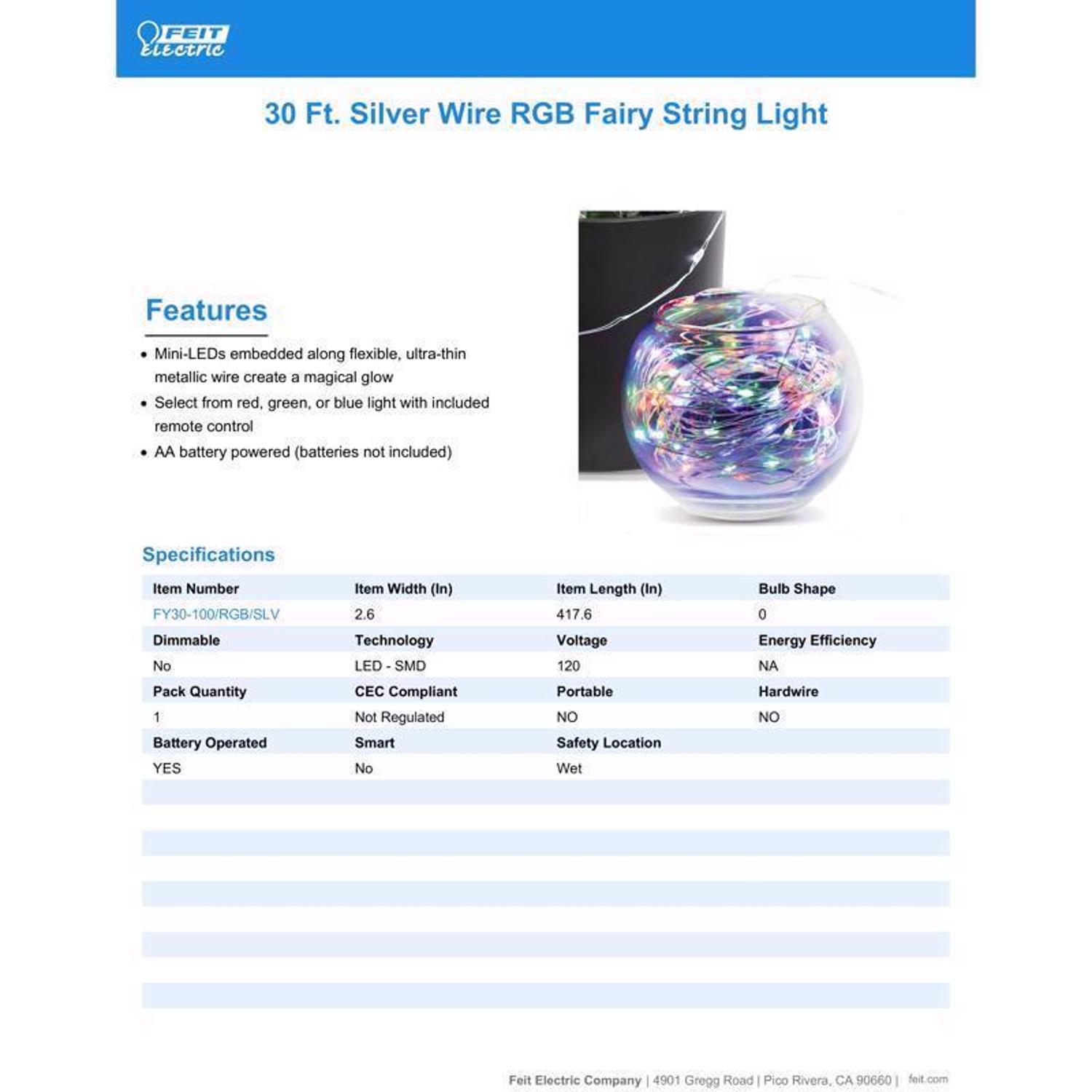 Feit LED Fairy String Lights Multicolored 30 ft. 100 lights