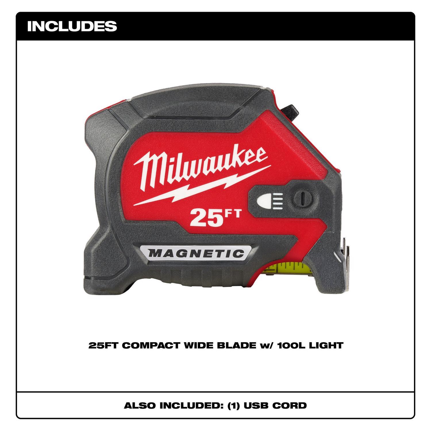 Milwaukee 25 ft. L X 2.05 in. W Compact Wide Blade with LED Light Magnetic Tape Measure 1 pk