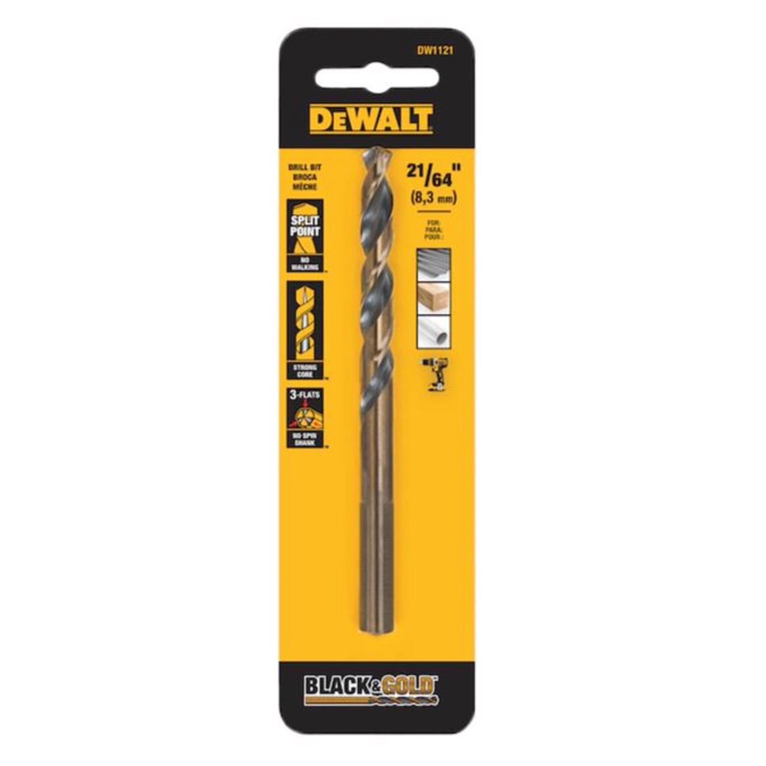 DEWALT Black & Gold 21/64 in. X 4-11/16 in. L High Speed Steel Drill Bit 3-Flat Shank 1 pk