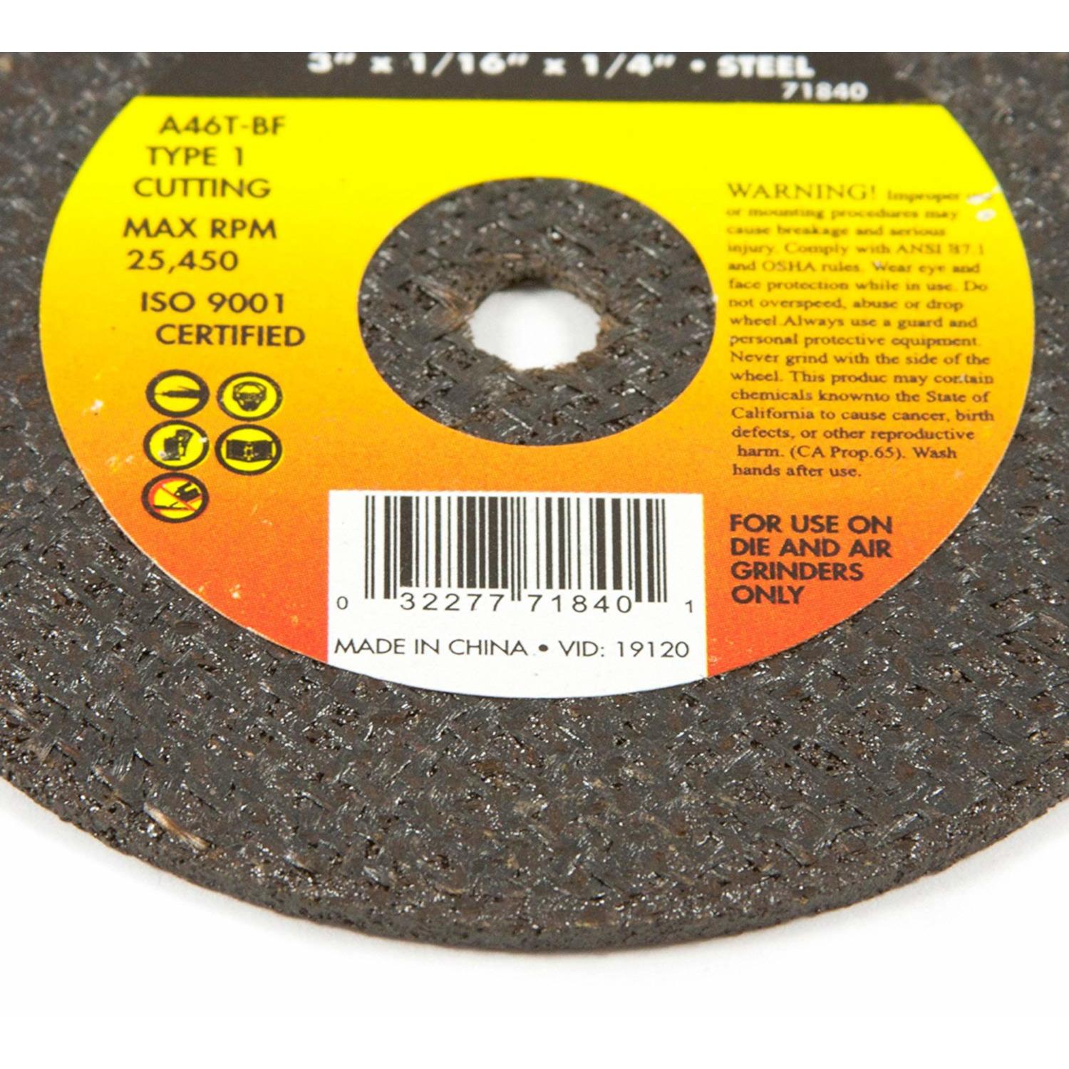 Forney 3 in. D X 1/4 in. Aluminum Oxide Metal Cut-Off Wheel 1 pc