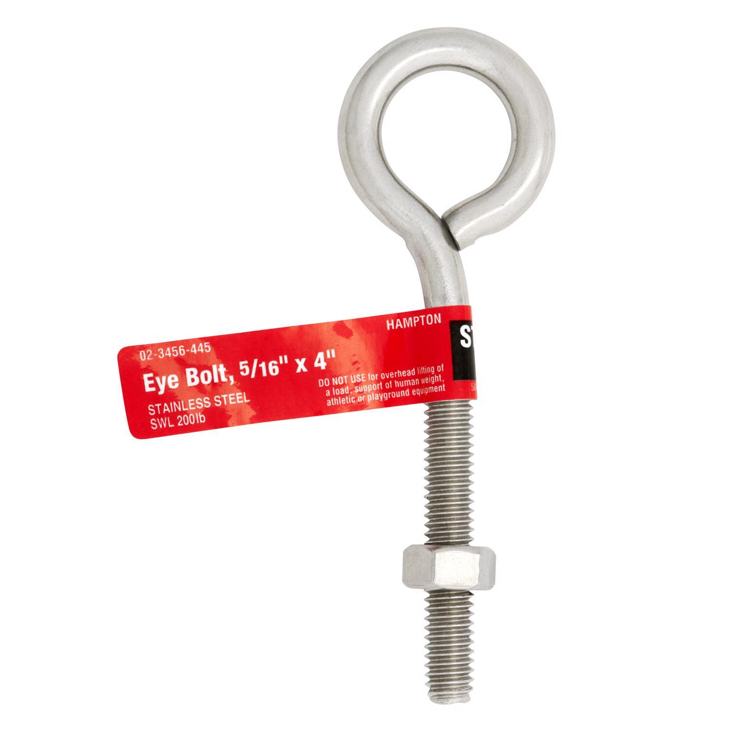 Hampton 5/16 in. X 4 in. L Stainless Stainless Steel Eyebolt with Nut Nut Included