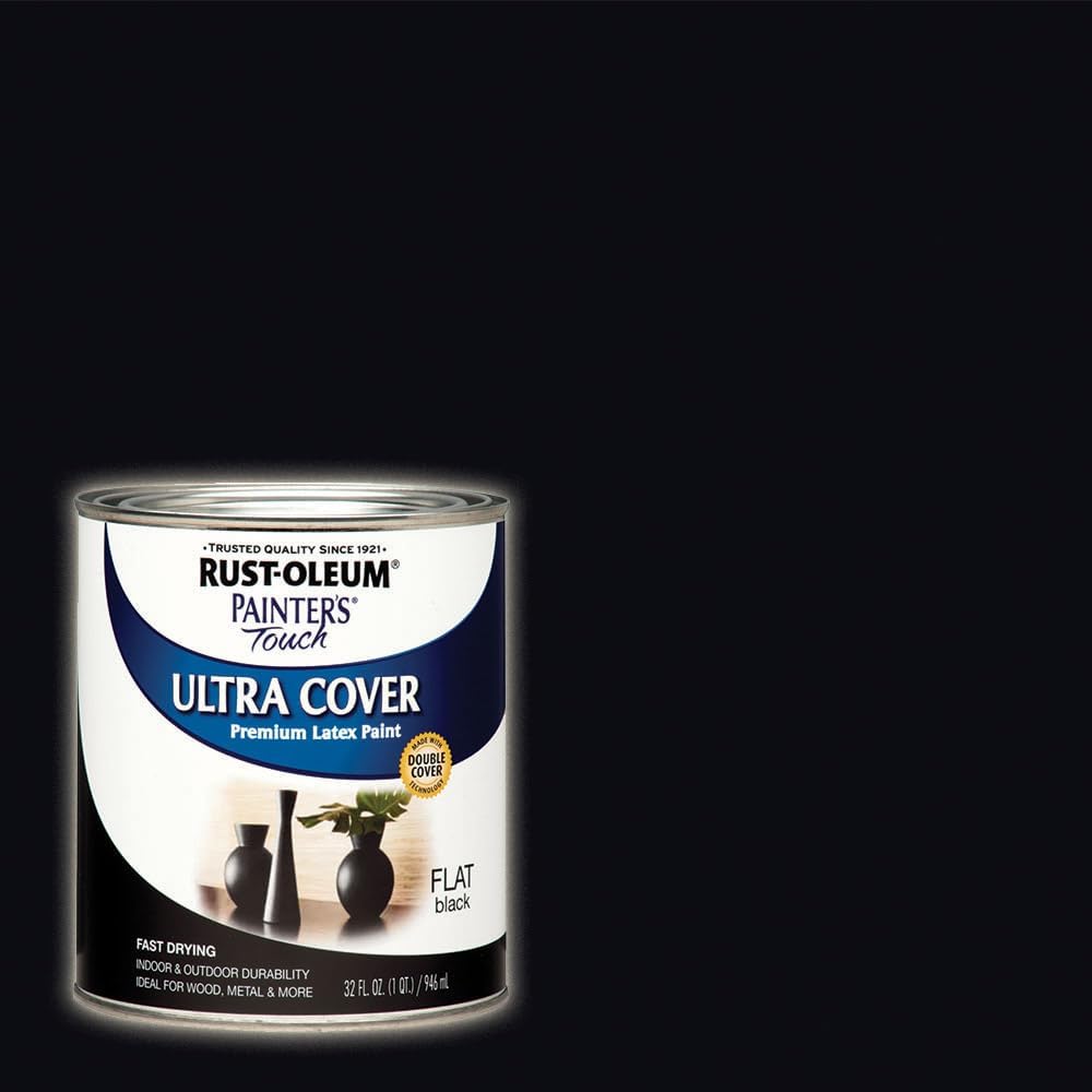 Rust-Oleum Painter's Touch Latex Paint, Flat Black 32 Fl Oz, 1 Quarts, (Pack of 1) 