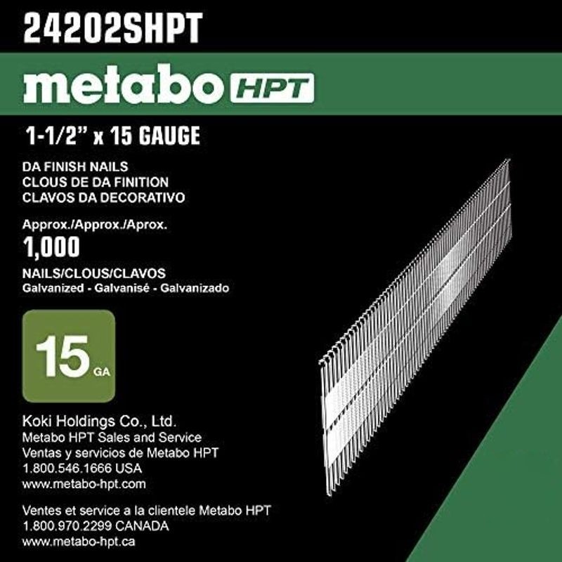 Metabo HPT Angled Finish Nails 1-1/2in. x 15 Gauge, Galvanized, 1000 Count