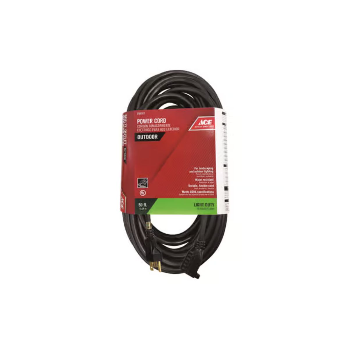 Ace Outdoor 50 ft. L Black Extension Cord 16/3 SJTW