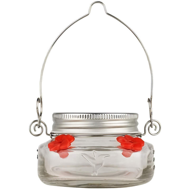 Nature's Way Hummingbird 6 oz. Glass Mason Jar Bird Feeder 4 ports