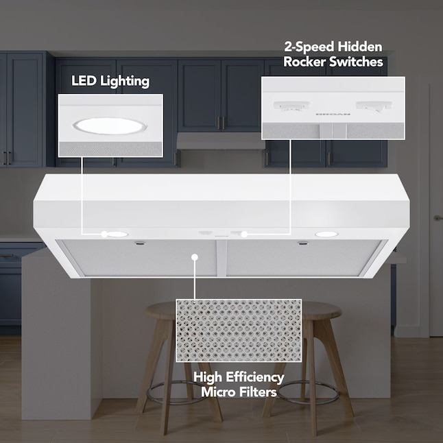 Broan 30 inch Convertible 350-CFM White Under Cabinet Range Hood