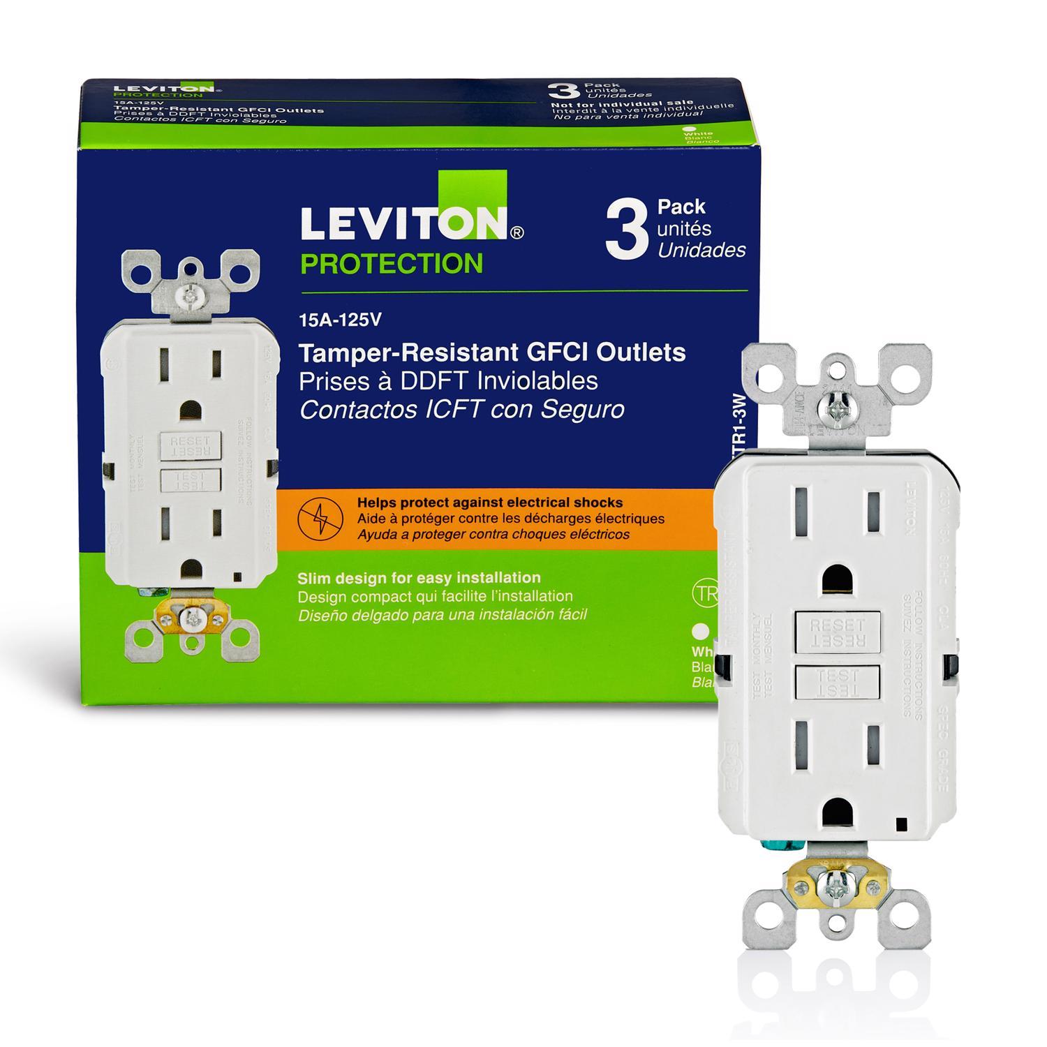Leviton SmartlockPro 15 amps 125 V Duplex White GFCI Outlet 5-15R 3 pk