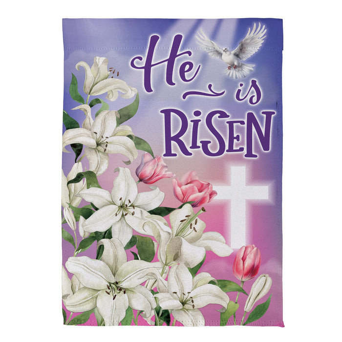 Evergreen Garden Flag Risen Easter Dove Suede