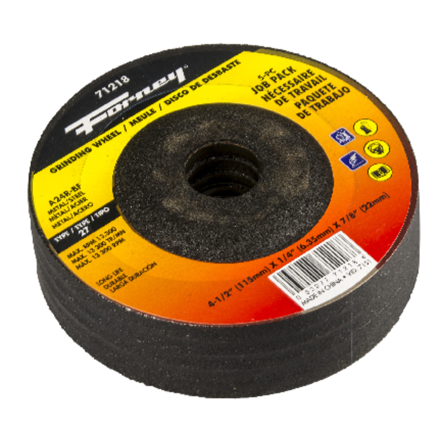 Forney 4-1/2 in. D X 7/8 in. in. Grinding Wheel