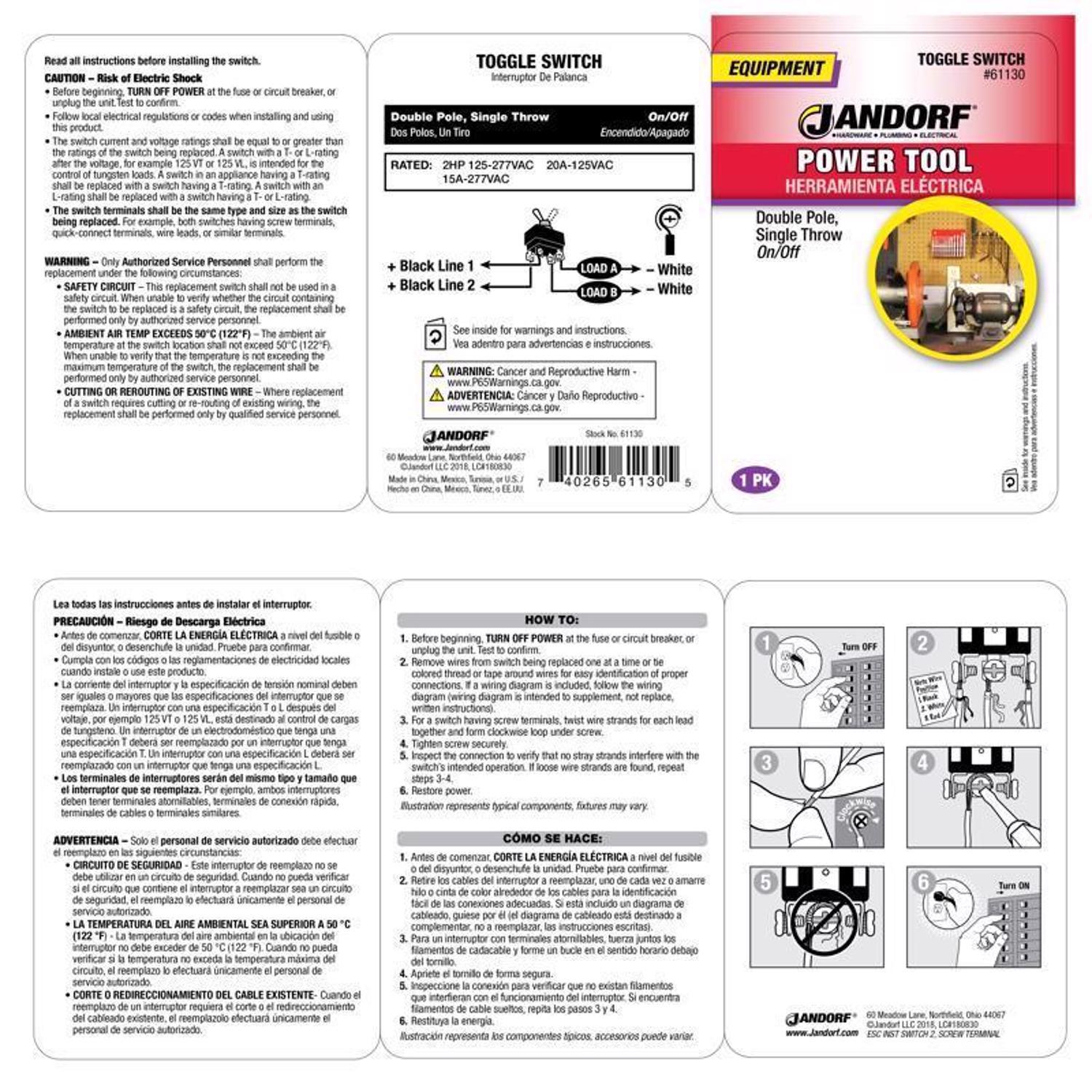 Jandorf 20 amps Double Pole Toggle Power Tool Switch Silver 1 pk