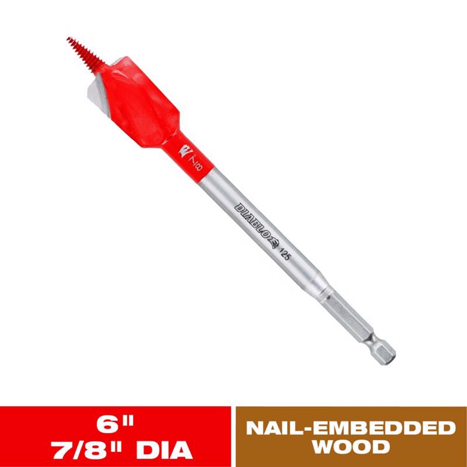 Diablo Demo Demon 7/8 in. X 6 in. L High Carbon Steel Nail-Embedded Wood Spade Bit Hex Shank 1 pk