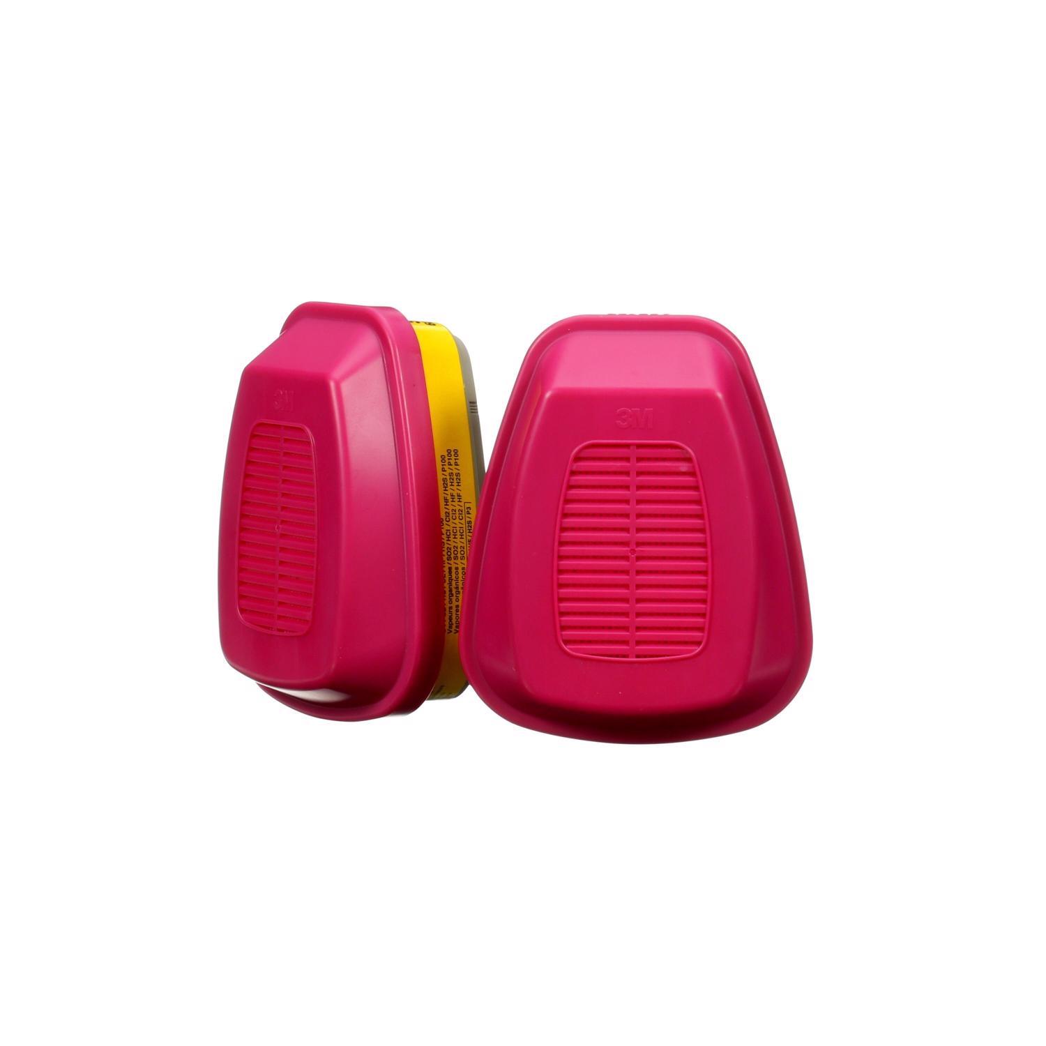 3M P100 Acid Gas and Organic Vapor Respirator Cartridge Replacement Pink 2 pc