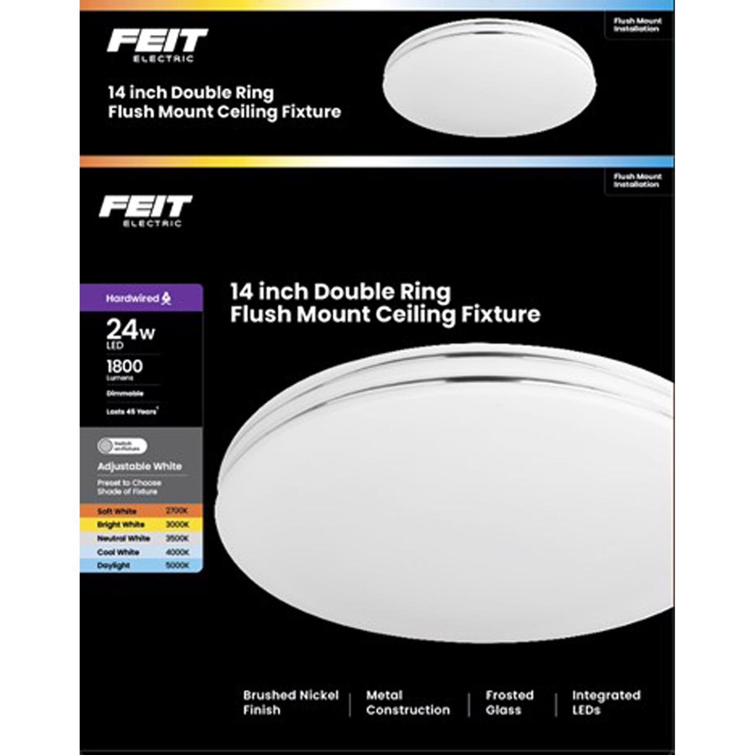 Feit 3 in. H X 14 in. W X 14 in. L Brushed Nickel White Ceiling Fixture