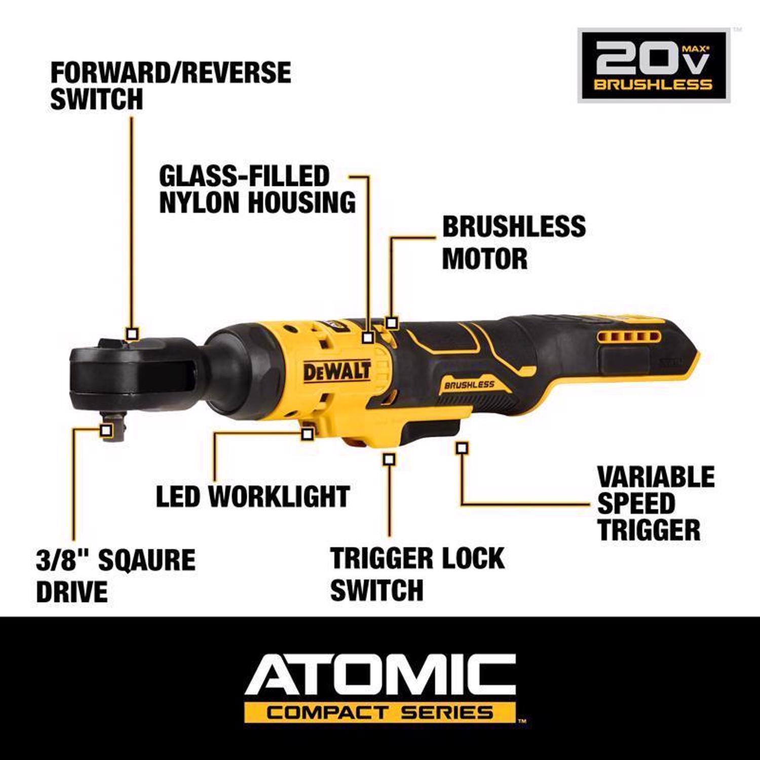 DeWalt 20V MAX ATOMIC 3/8 in. Brushless Cordless Ratchet Tool Only