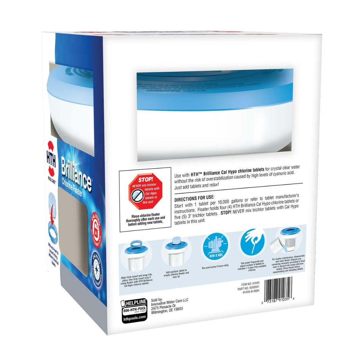 HTH Brilliance Chlorine Floater for Pools - Holds 4 Brilliance Tabs or 5 Standard 3-in. Tablets