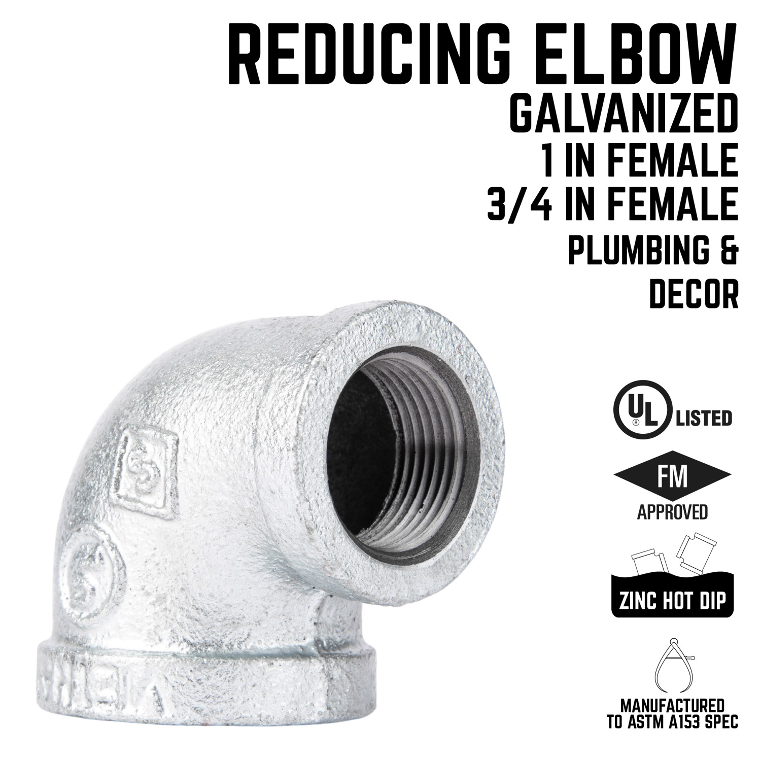 STZ Industries 1 in. FIP each X 3/4 in. D FIP Galvanized Malleable Iron 90 degree Reducing Elbow