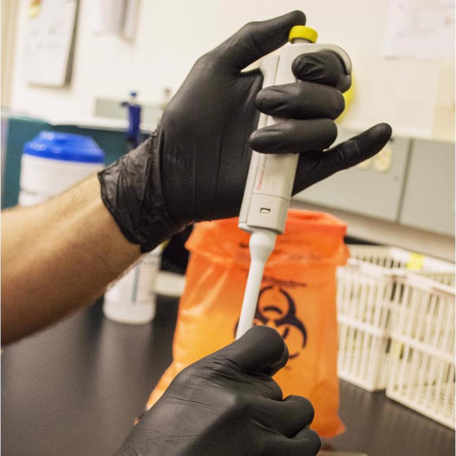 AMMEX Professional Nitrile Disposable Exam Gloves Medium Black Powder Free 100 pk