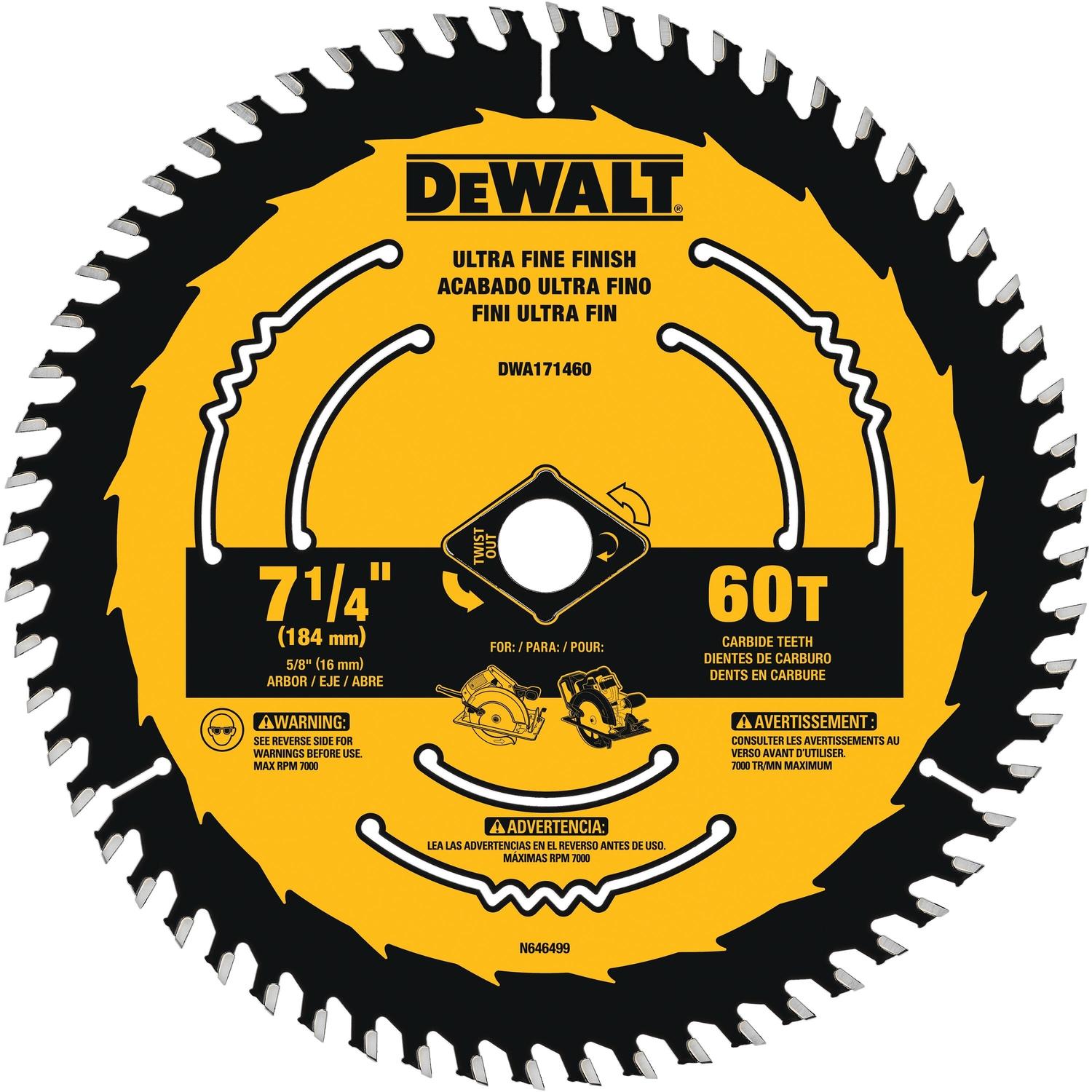 DeWalt 7-1/4 in. D X 5/8 in. Tungsten Carbide Circular Saw Blade 60 teeth 1 pk