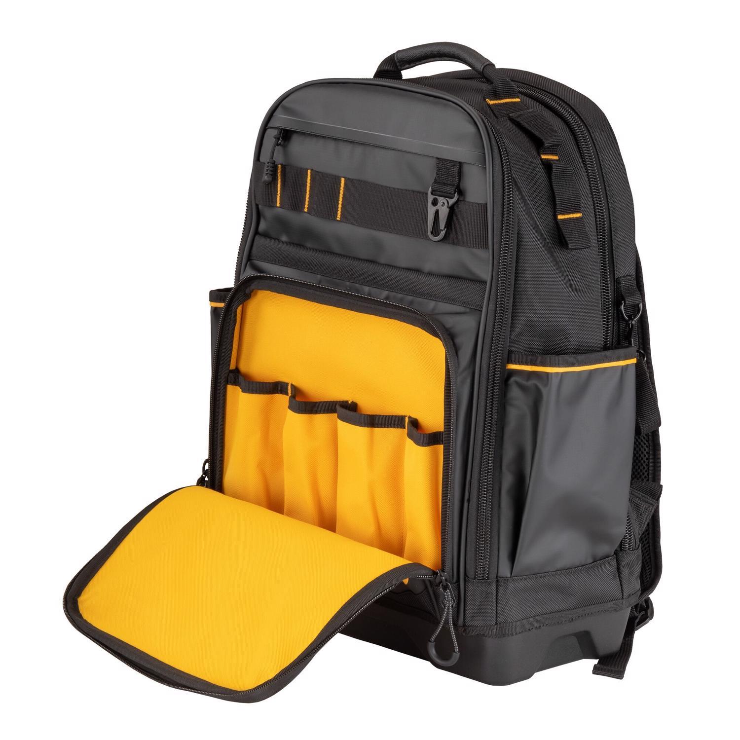 DEWALT 7.75 in. W X 18.75 in. H Polyester/Tarpaulin Pro Backpack Tool Bag 43 pocket Black/Yellow 1 p