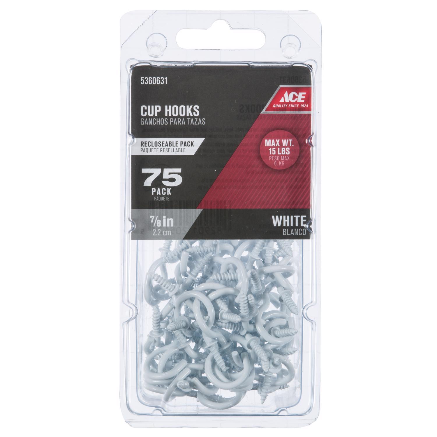 Ace Small White Steel 1.3125 in. L Cup Hook 15 lb 75 pk