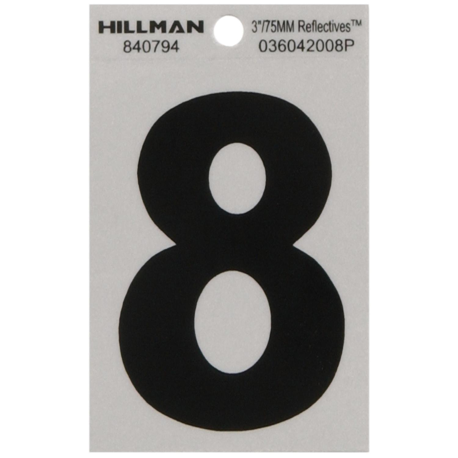 HILLMAN 3 in. Reflective Black Vinyl Self-Adhesive Number 8 1 pc