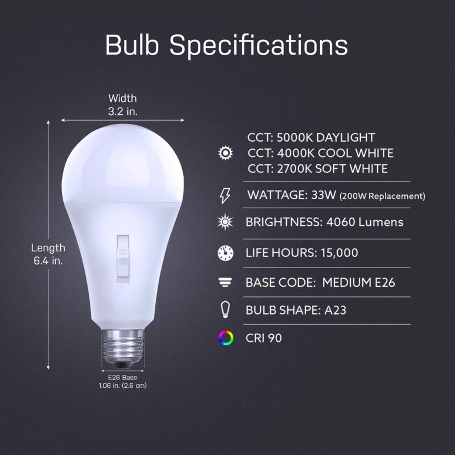 Feit A23 E26 (Medium) LED Bulb Adjustable White 300 Watt Equivalence 1 pk