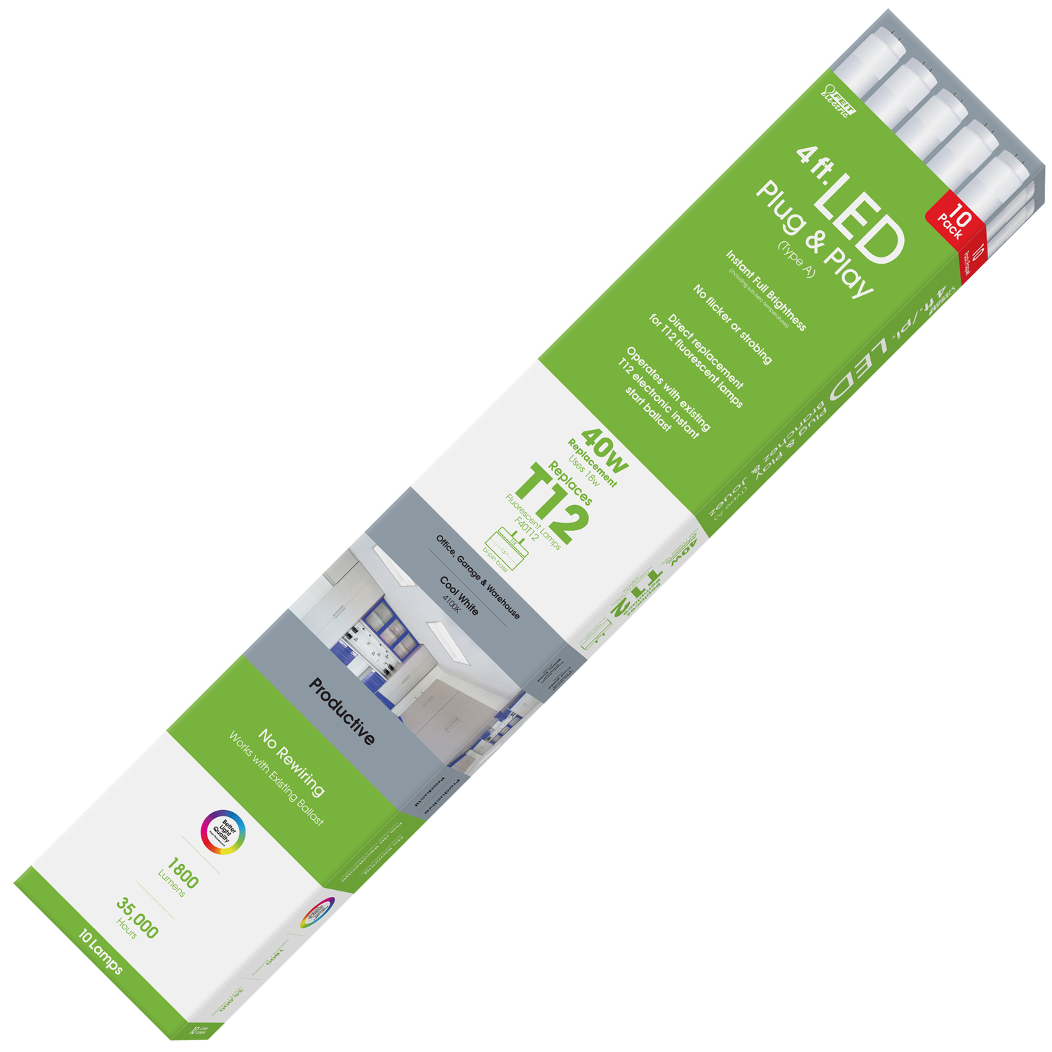 Feit Electric Plug & Play T12 Cool White 48 in. G13 Linear LED Bulb 40 Watt Equivalence 10 pk