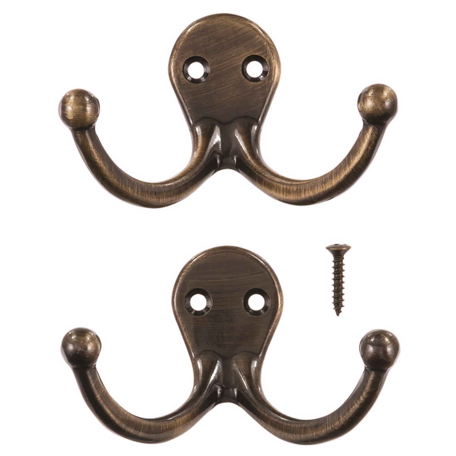 Ace 1-3/4 in. L Antique Brass Yellow Brass Small Double Garment Hook 2 pk
