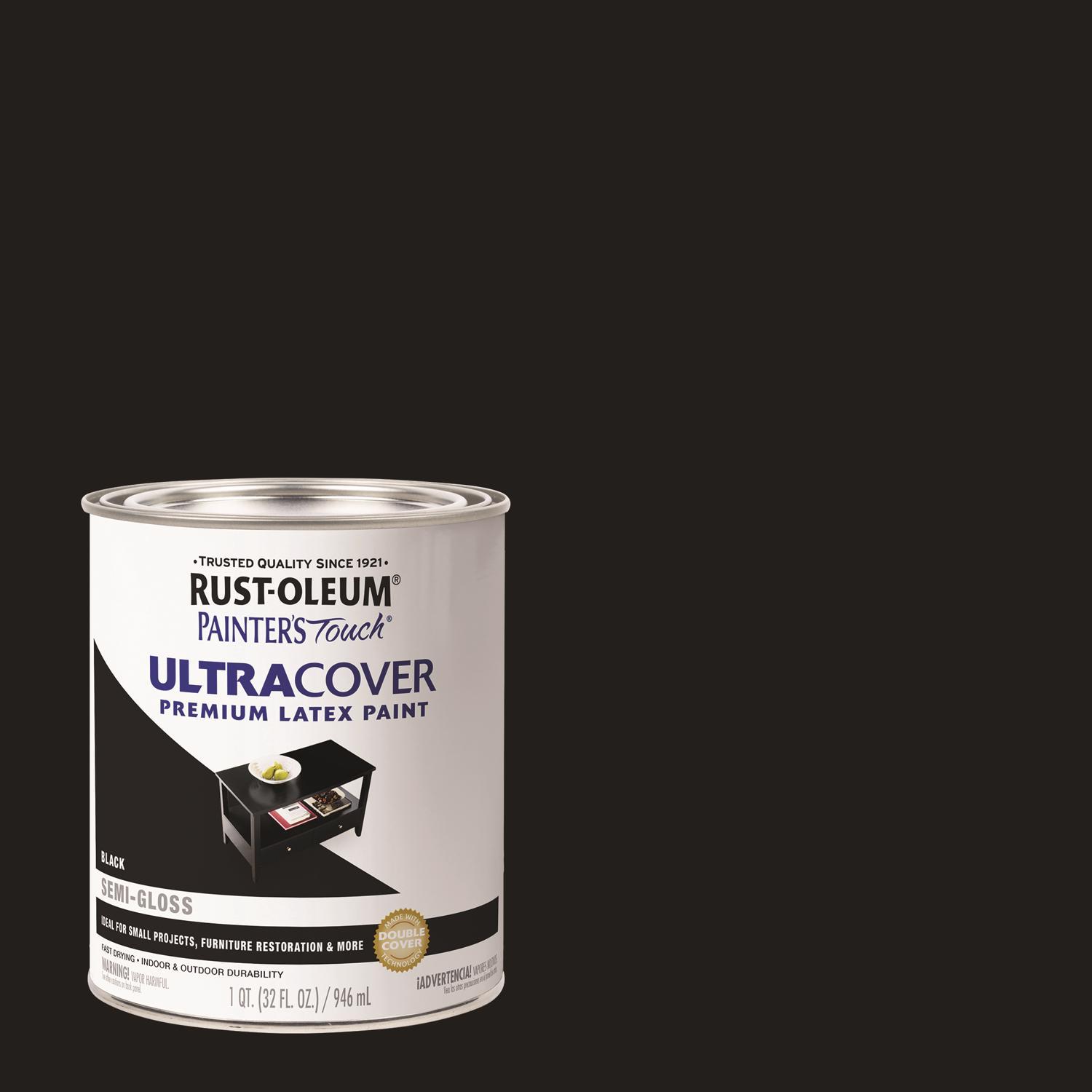 Rust-Oleum Painters Touch Ultra Cover Semi-Gloss Black Water-Based Paint Exterior and Interior 1 qt