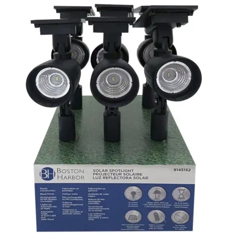 Boston Harbor Solar Spotlight Ni-Mh Battery AA Battery 1-Lamp Plastic Fixture Black (Case of 6)