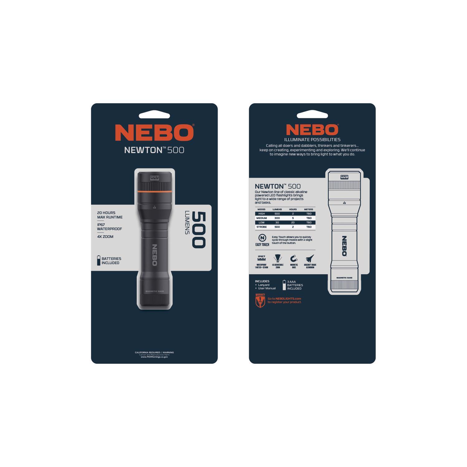 NEBO Newton 500 lm Black LED Flashlight AAA Battery